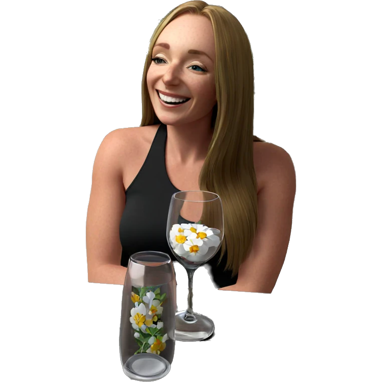 smiling girl with flower cup emoji
