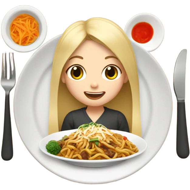  Blonde long hair girl eating Korean food emoji