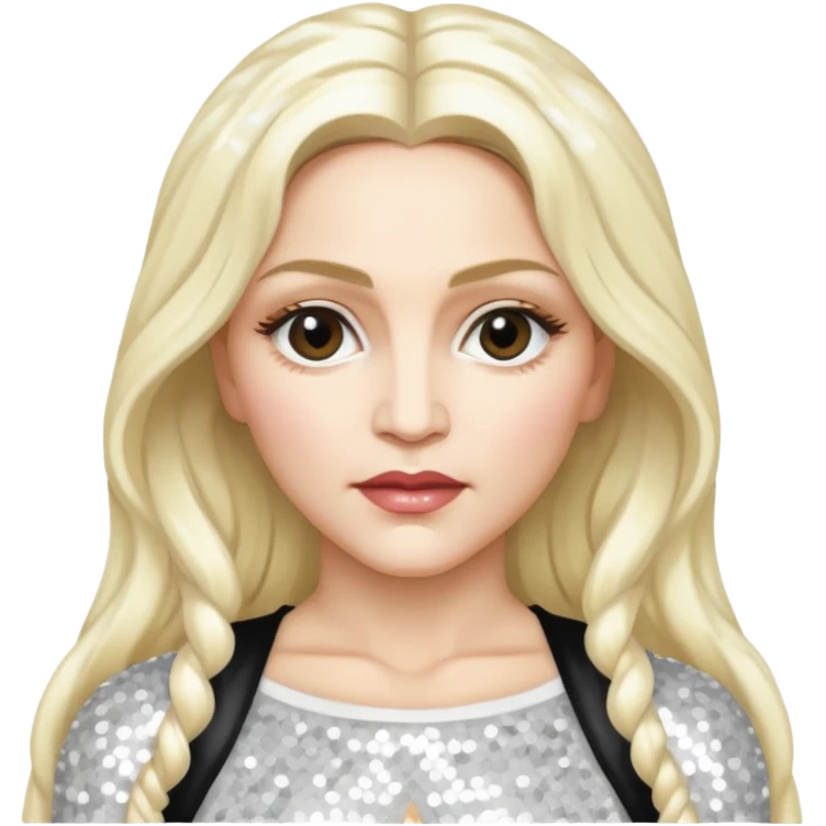 Madonna with long platinum blonde hair, white sequin outfit emoji