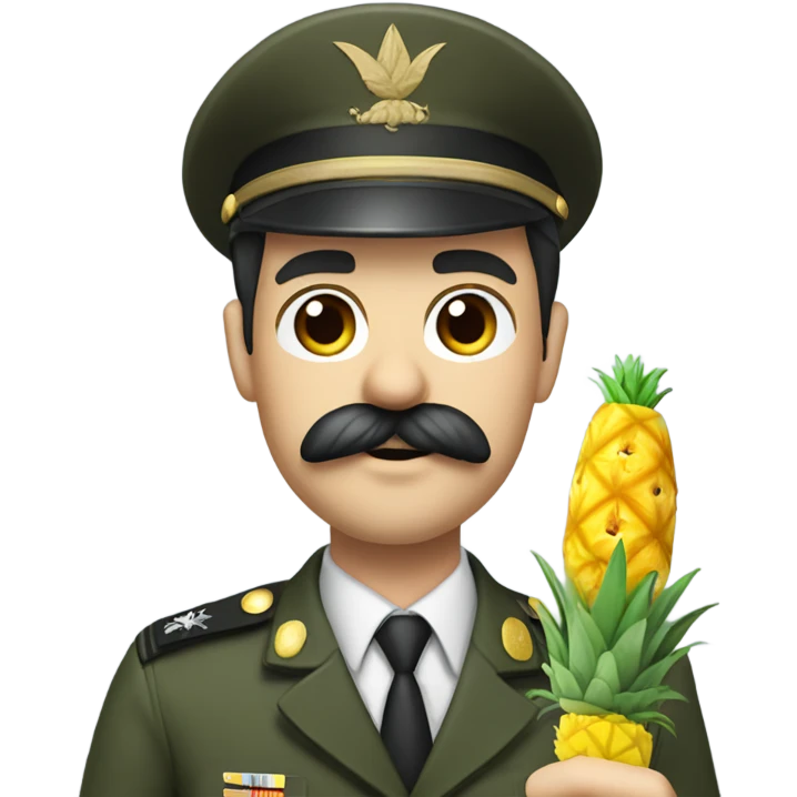 A white man with black hair and a toothbrush mustache wearing a military uniform holding a pen and pineapple  emoji