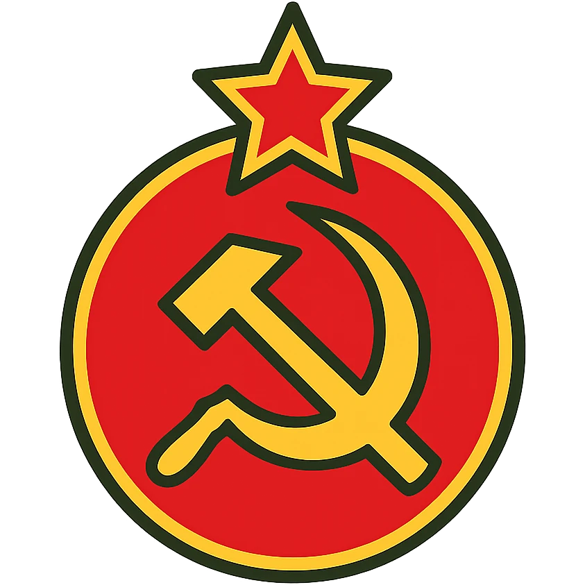 Soviet Union sign, hammer and sickle, classic emblem, red star, gold outline, no text emoji