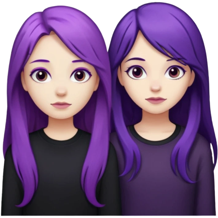 faz duas raparigas menos gótica mas com cabelo roxo comprido e outra cabelo roxo mais escuro e camisola preto emoji