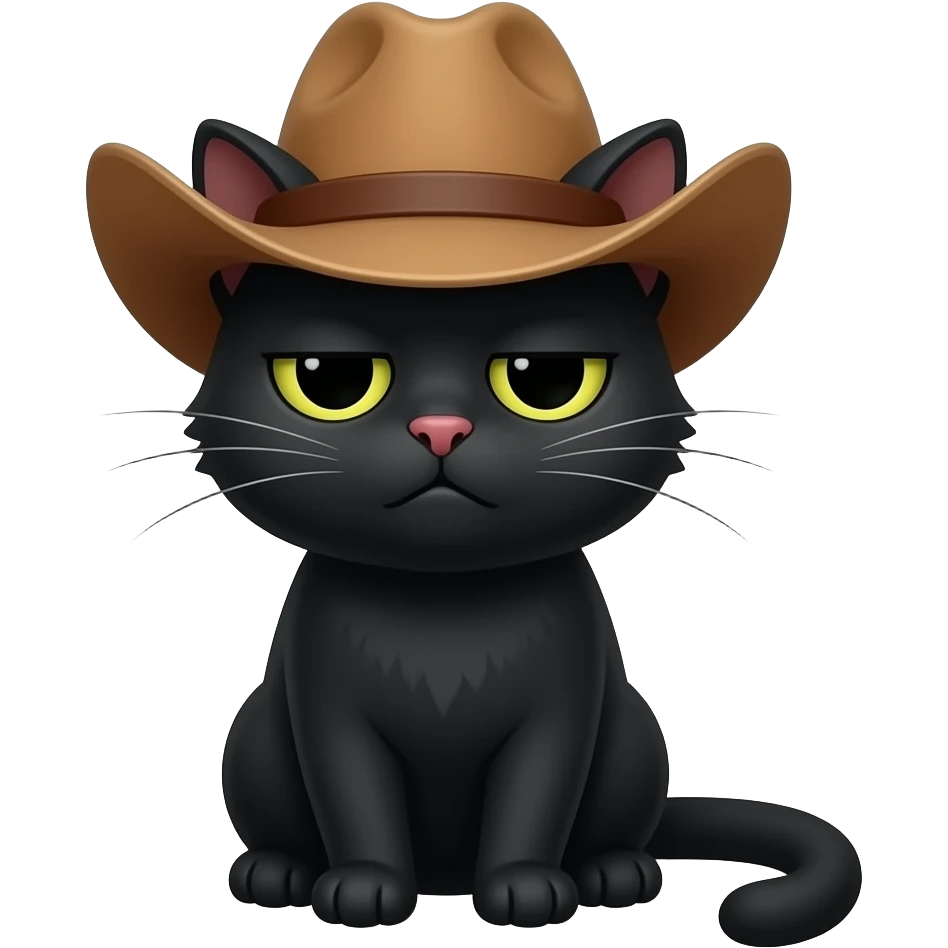 sad black cat wearing a cowboy hat emoji