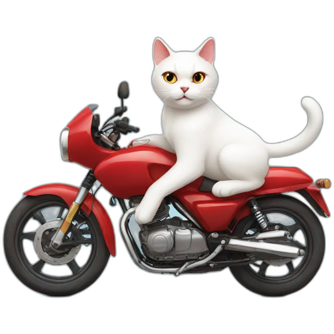 white cat rides red cat emoji