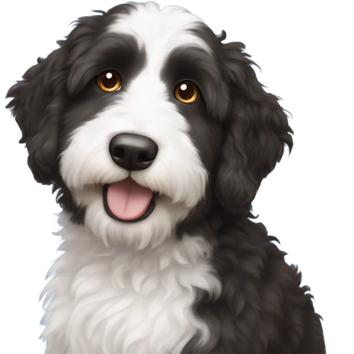 Black and white Aussiedoodle one blu eye, one brown eye  emoji