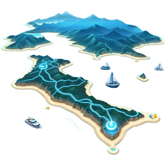 futuristic sea map  a route  emoji