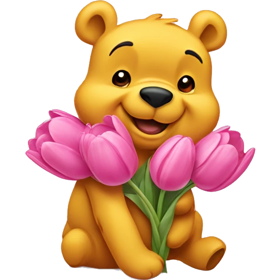 winnie the pooh with a pink tulipán  emoji