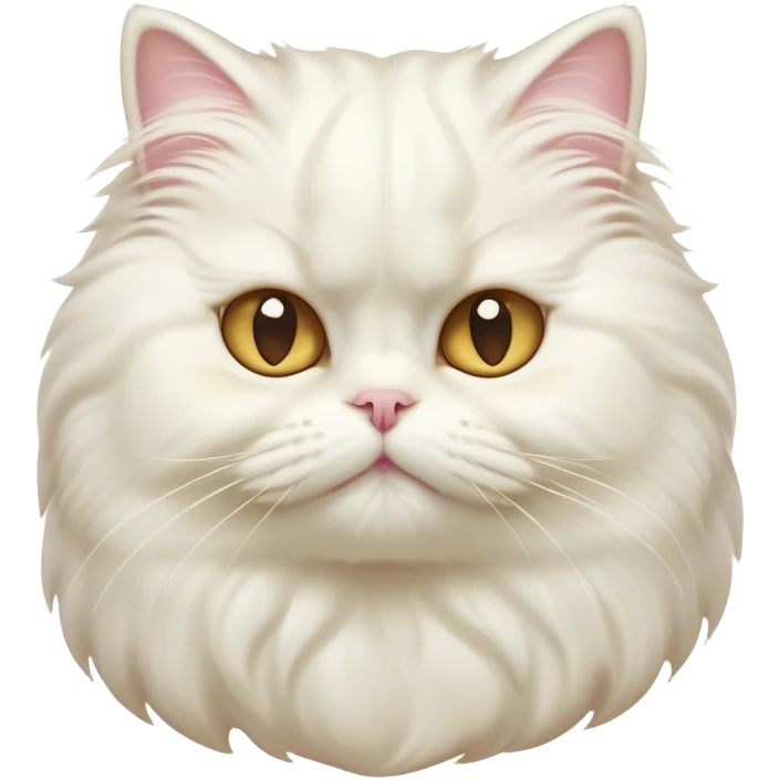 Cinematic Comical White Persian Cat Portrait Emoji, Head tilted playfully with a touch of sass, fluffy white fur with subtle hints of cream and golden tones, Simplified yet hilariously chubby features, highly detailed, glowing with a warm, friendly glow, high shine, a mix of lazy and curious, stylized with a touch of whimsy, bright and endearing with a comical expression, soft glowing outline, capturing the essence of a mischievous yet chubby, fluffy kitty, so endearing it feels like it could stretch out of the screen and demand attention with its cheeky charm! emoji