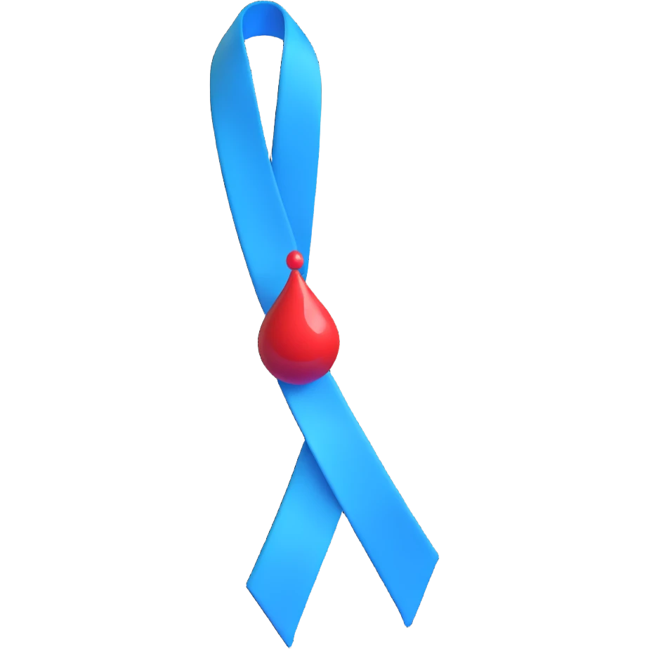 A clean and modern take on the universally recognized blue ribbon for diabetes awareness, incorporating a red blood drop  emoji
