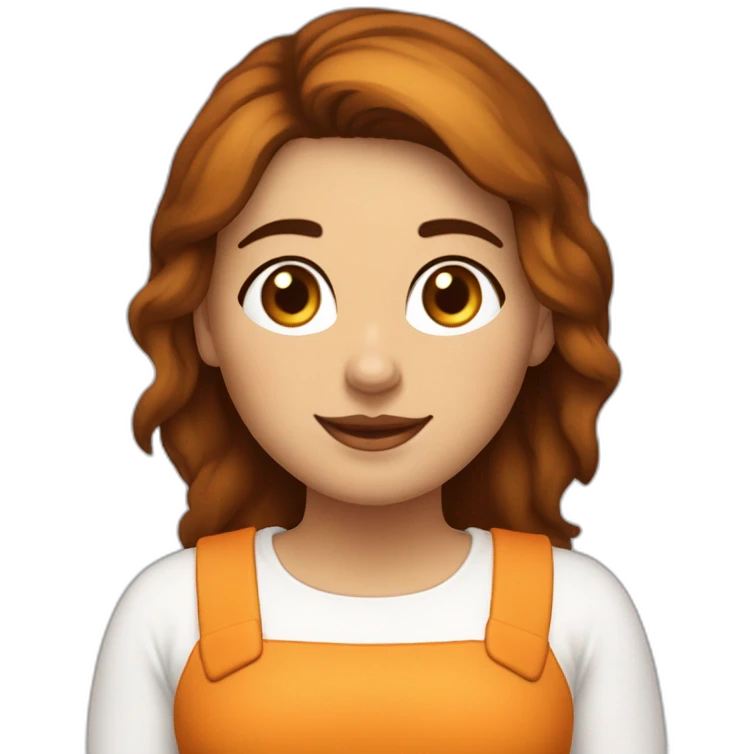 chica gordita de media melena marrón con ojos marrones, feliz y con un gato naranja y blanco emoji