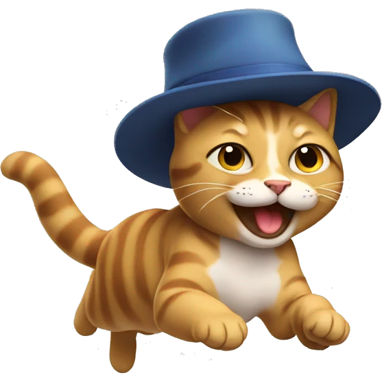 running cat with a hat emoji