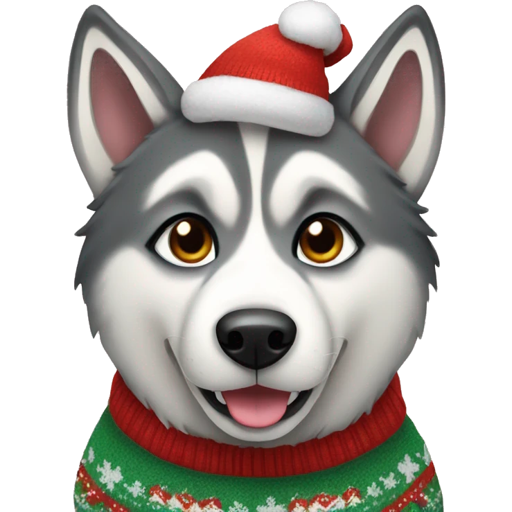husky dog with christmas sweater emoji