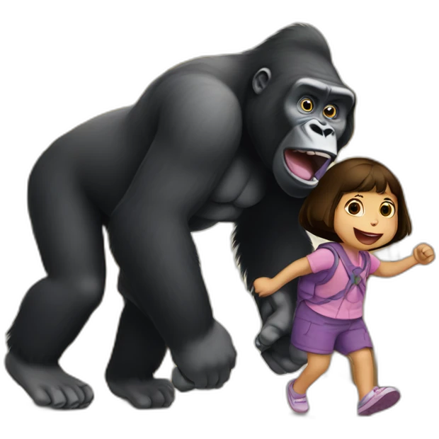 Gorilla carrying dora the explorer towards an open door emoji