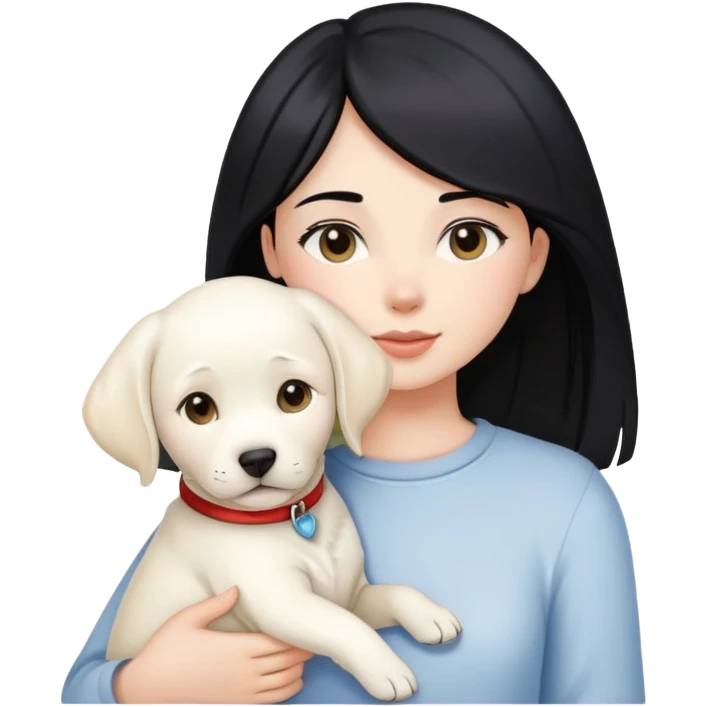 A beautiful black-haired girl holding a white Labrador emoji