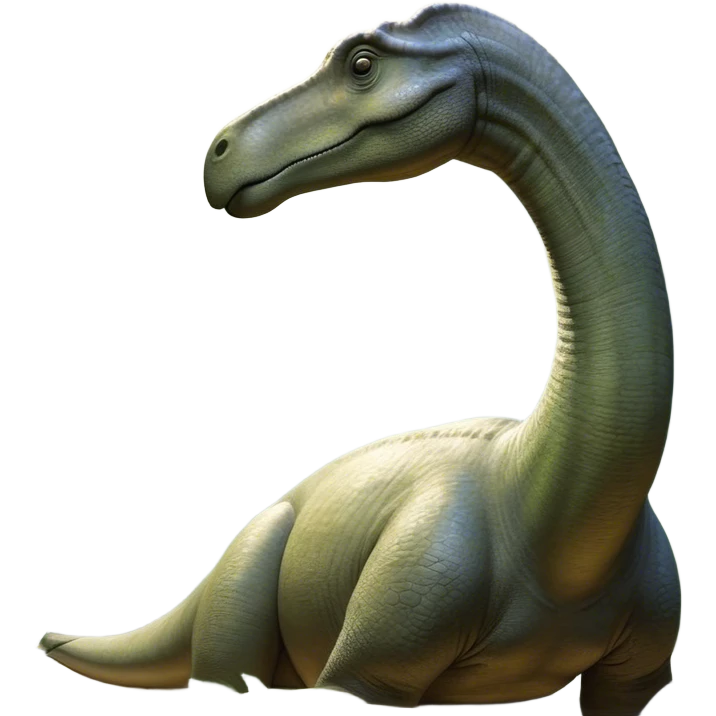Beautiful and Majestic Brontosaurus Portrait Emoji, Head and body rendered in serene repose with a gentle, confident smile, showcasing its enormous, graceful neck and a massive, textured form with eyes softly closed in tranquil repose, Simplified yet exquisitely endearing features, highly detailed, glowing with a soft, drowsy ancient light, high shine, relaxed and utterly majestic, stylized with an air of timeless prehistoric splendor, soft glowing outline, capturing the essence of a beautiful and majestic Brontosaurus that embodies the serene power of the ancient world! emoji