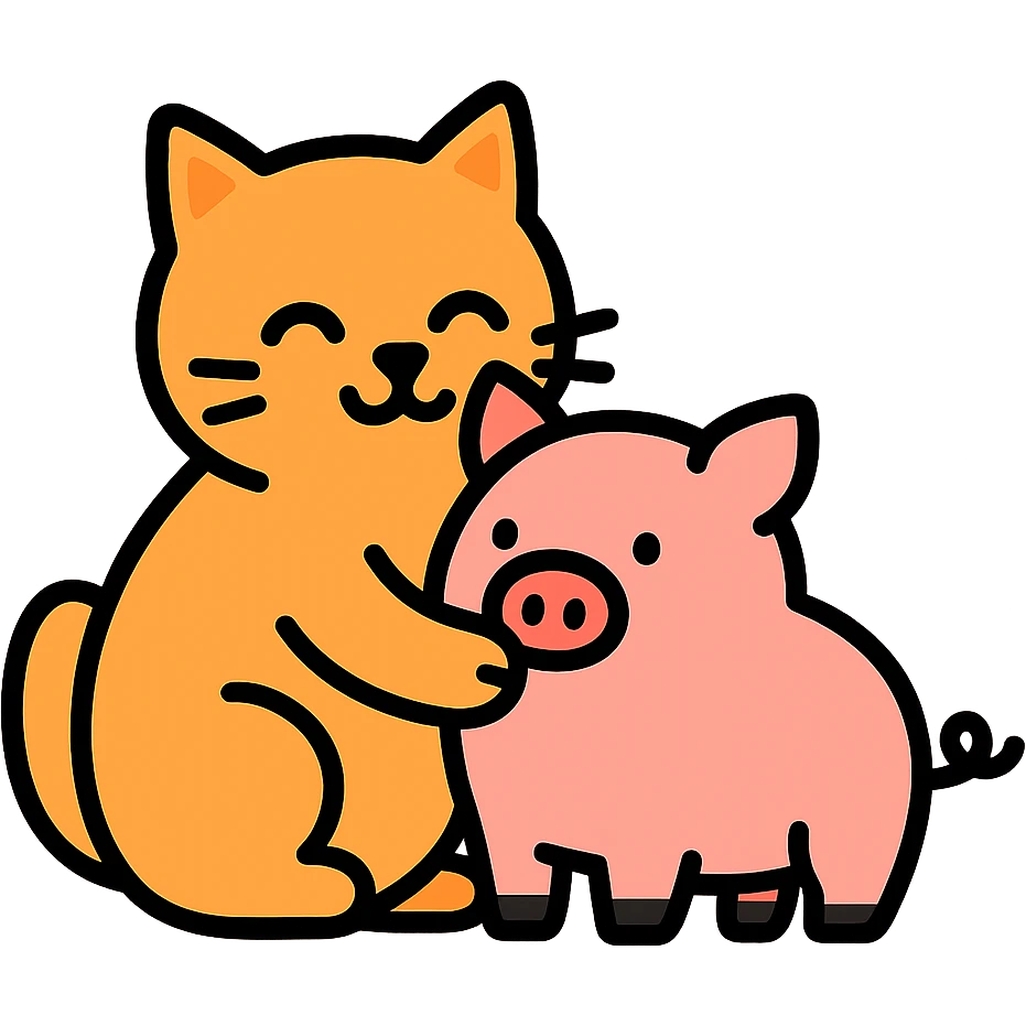 A cat eats a pig emoji