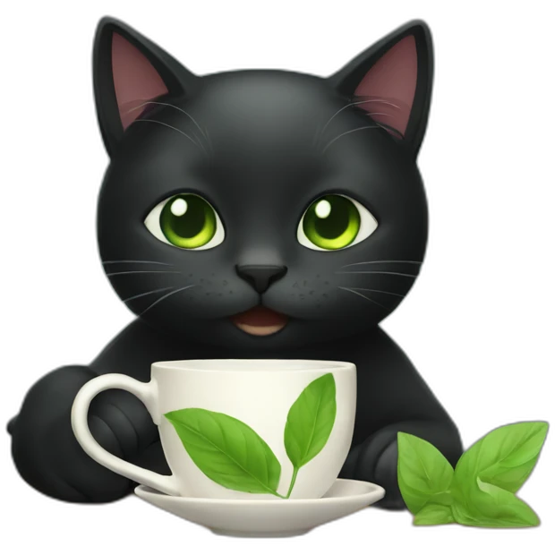 black cat drinks green tea emoji