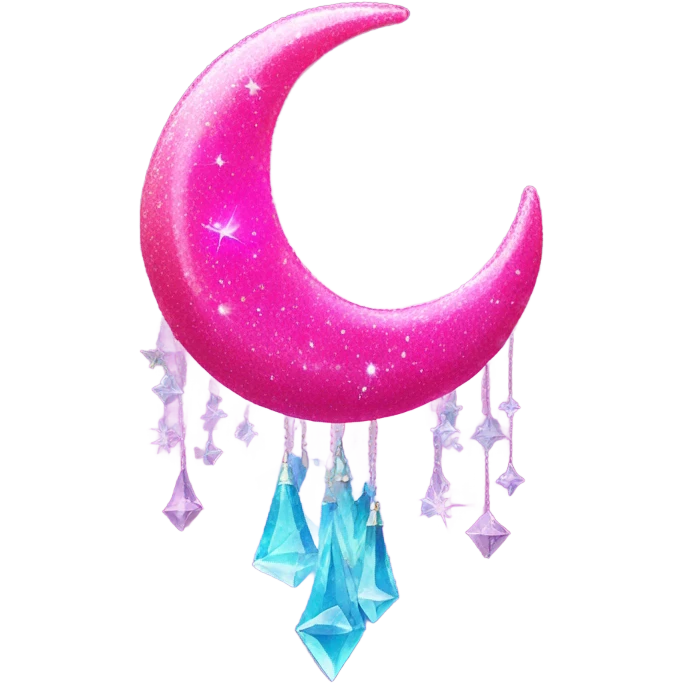 Hot pink crystallized crescent moon with glitter and lights dangling  emoji