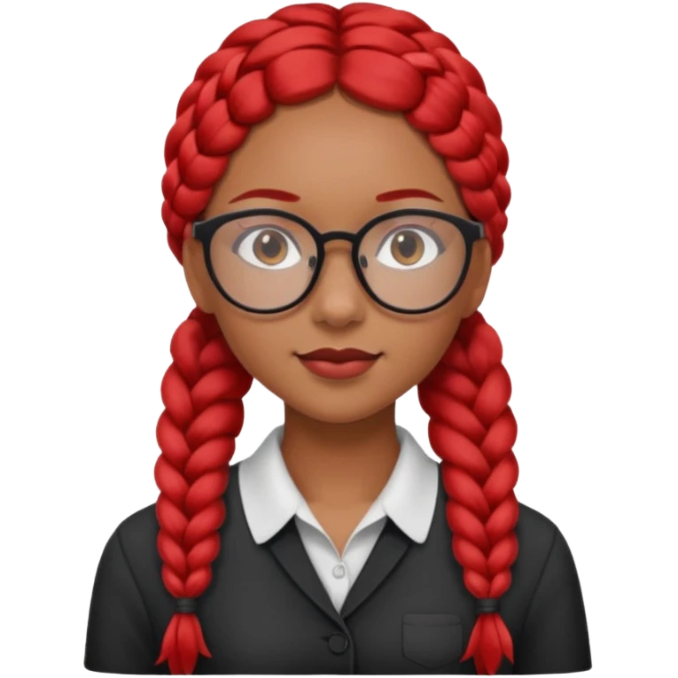 Dark Tan girl with long red plaits and red rmmed  glasses head neck and shoulder shot only emoji