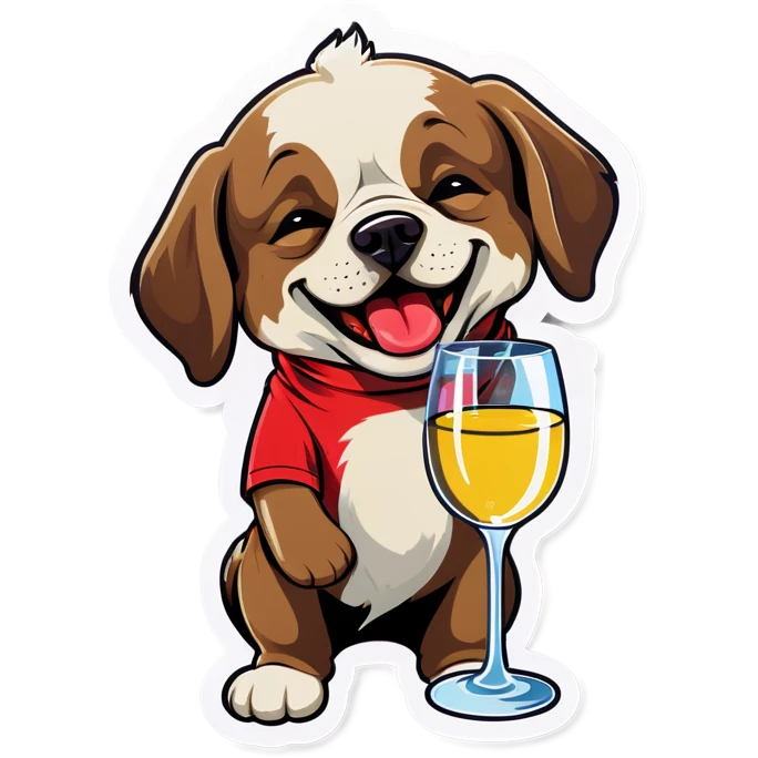 A dog crying holding a glass of wine  emoji