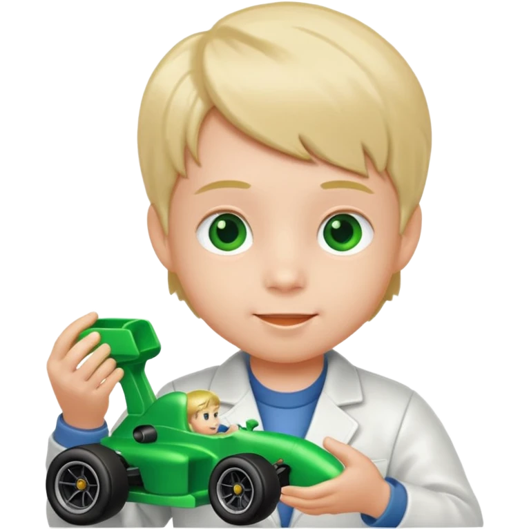 kid playing green formula 1 toy emoji