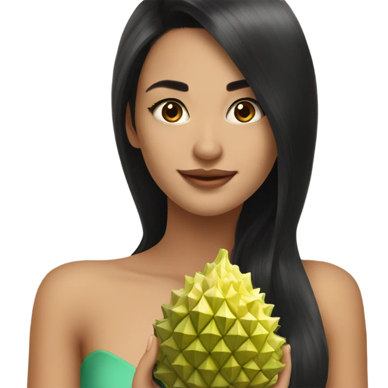 Beautiful woman long black hair in dress holding durian emoji