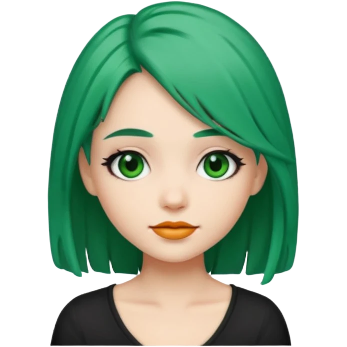 Emoji girl Emerald green hair, fair skin, and eye black  emoji