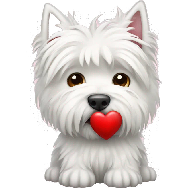 White highland terrier holding a heart emoji