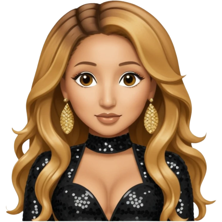Adrienne Bailon from 3lw/Cheetah Girls with long golden brown hair, black sequin outfit emoji