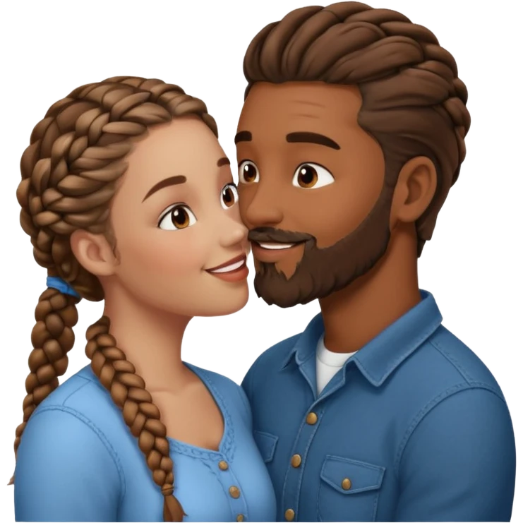 brown skin man with beard and braids making out with white woman with brown hair  emoji