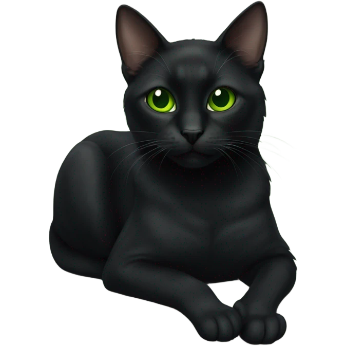 Black cat with big eyes green emoji