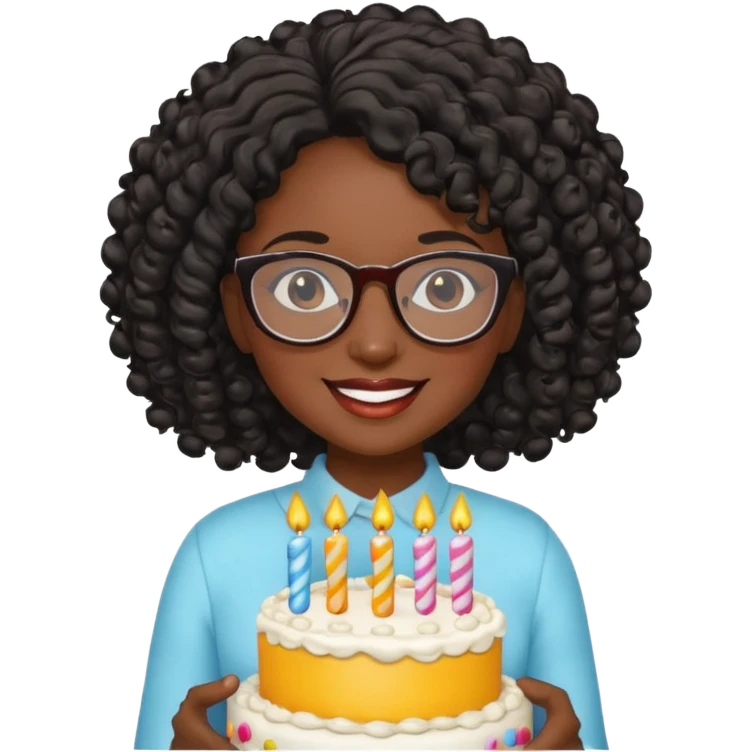 A Black woman with curly black hair and glasses holding a birthday cake. Can you make it a more basic emoji? emoji