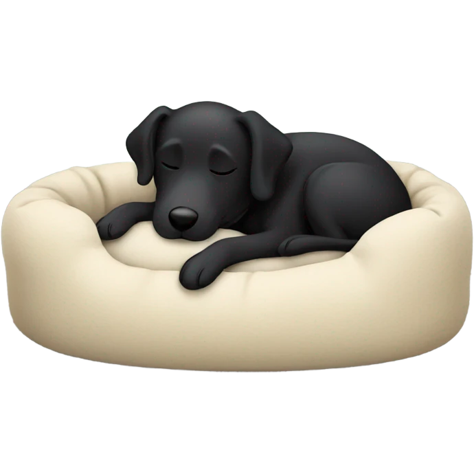 Black dog asleep in dog bed emoji