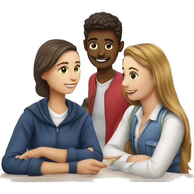 3 European students chatting at lesson emoji