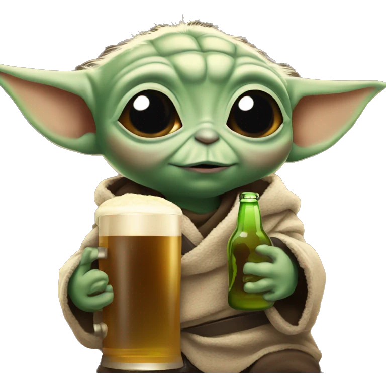 Baby yoda holding a beer emoji