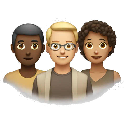 three to five people, different skin tone and look. let them be centered in a circle  emoji