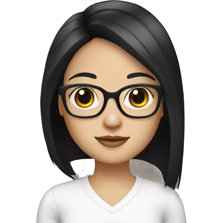 Create me a girl with a square cut, black hair, and square glasses and white skin and dark brown eyes with a laptop  emoji
