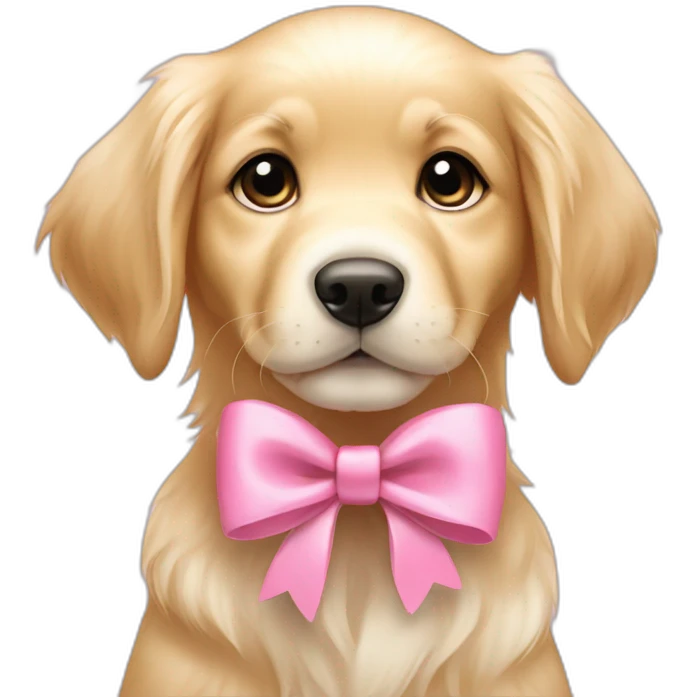 English cream Golden retriever puppy wearing pink hair bow emoji