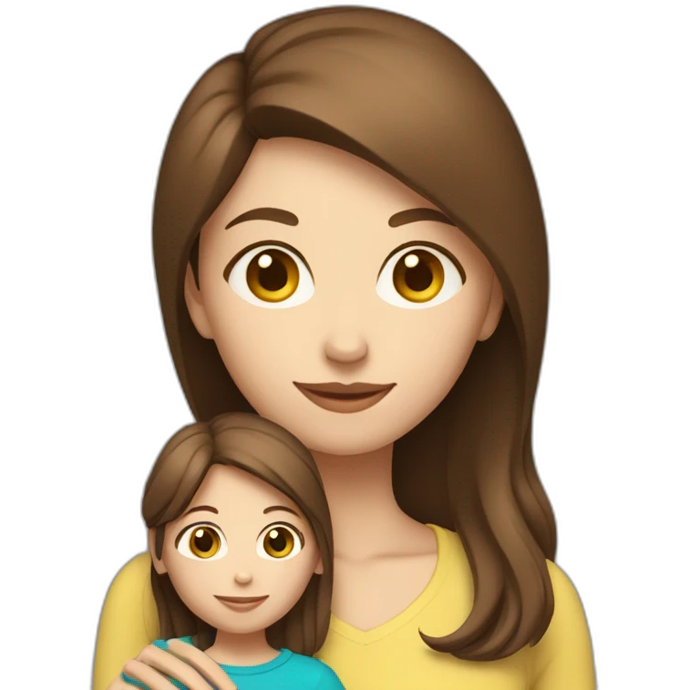 mother and child with brown hair5 and white skin full length emoji