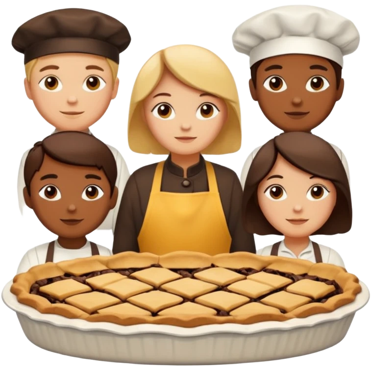 Baking community humanless avatar in vibrant style illustration. Pie, cookie, and muffin warm golden tones, simple shapes, flat design, high contrast. emoji