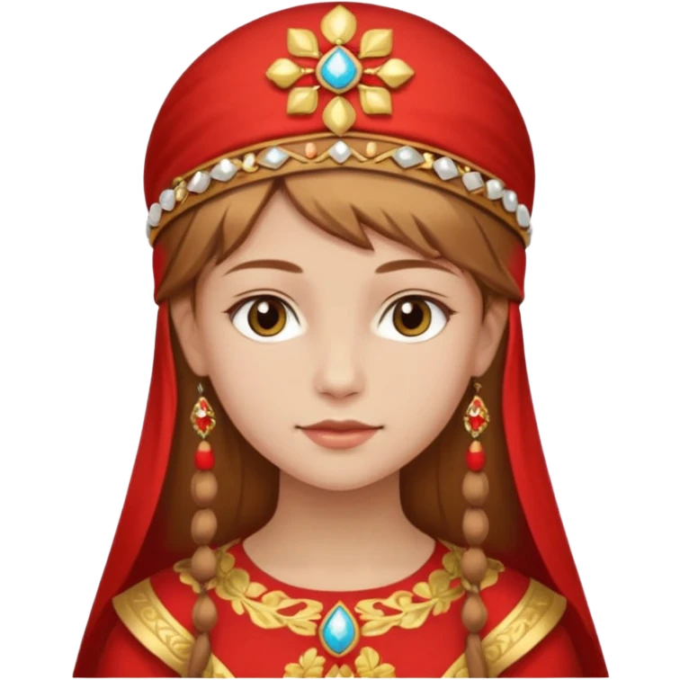Slavic-looking girl with light brown hair, wearing a red and gold kokoshnik emoji