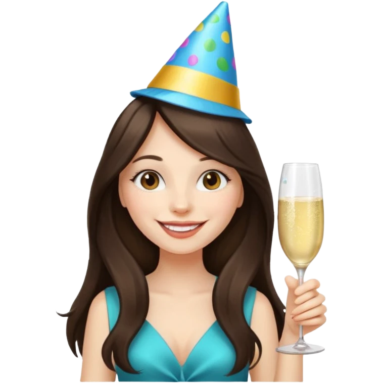 white happy long haired brunette girl partying emoji