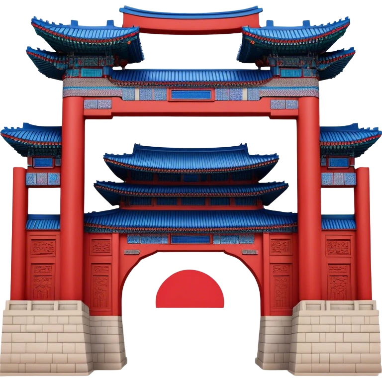 ​Cinematic Realistic Gwanghwamun Gate, depicted as a majestic historic gateway with traditional Korean architectural details, vibrant red and blue accents, and intricate carvings, set against a backdrop of modern Seoul under dynamic, natural lighting that highlights its timeless grandeur, emoji