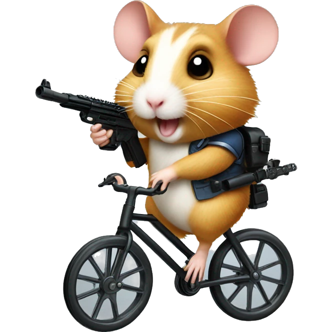 Hamster riding a unicycle with machine guns emoji