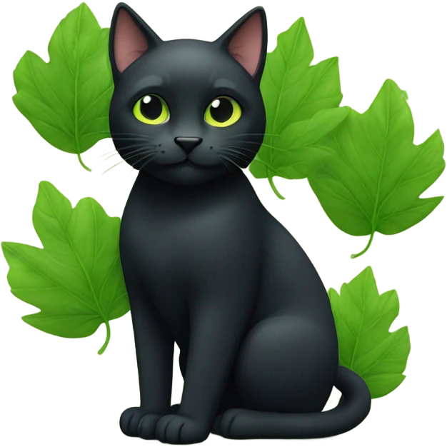 black cat that play with green leaves emoji