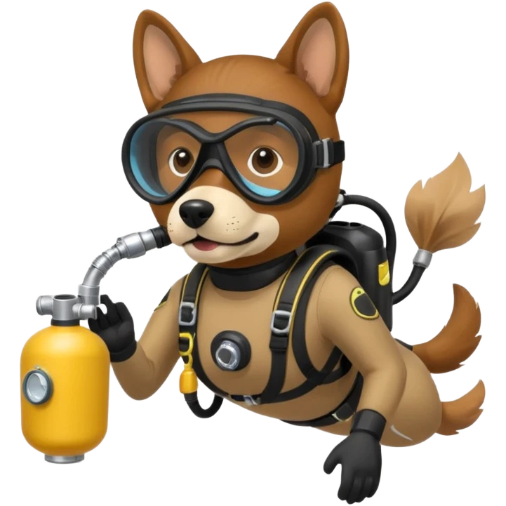 dog wearing scuba gear dive into the sea with diver mask and oxygen tank emoji