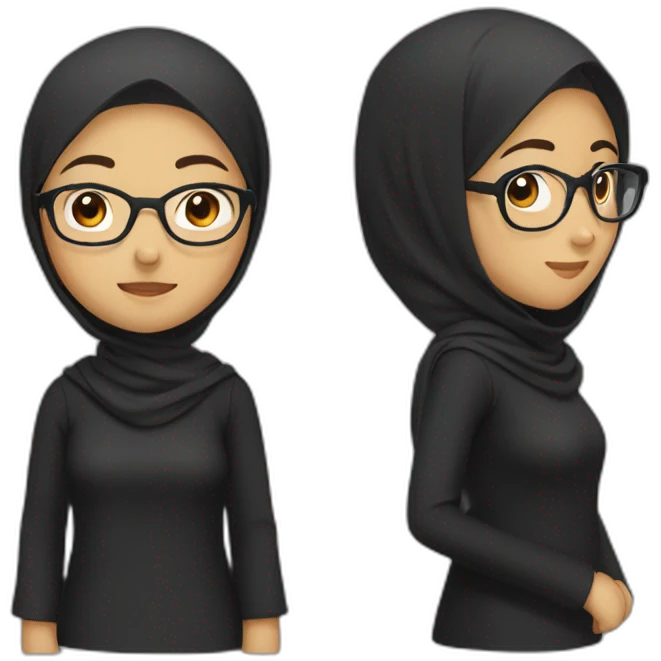 asian woman wearing brown hijab, black shirt, and rounded glasses emoji