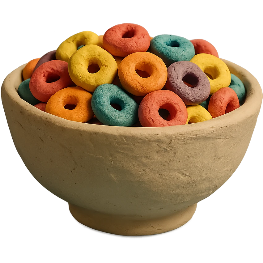 ceramic bowl of colorful fruity cereal emoji