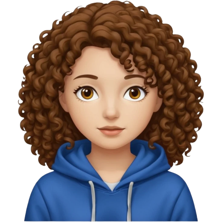 Woman, curly brown hair, hoodie, white  emoji