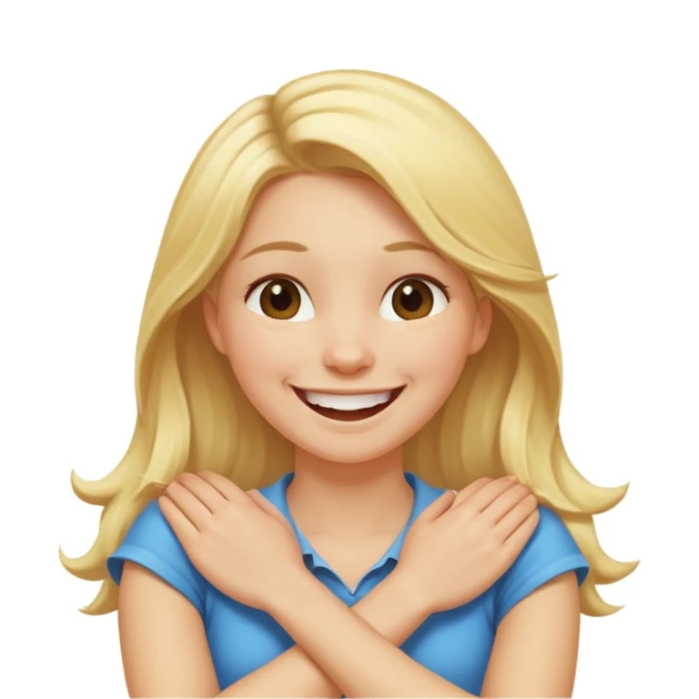 arms crossed holding neck laughing long, blonde hair girl emoji